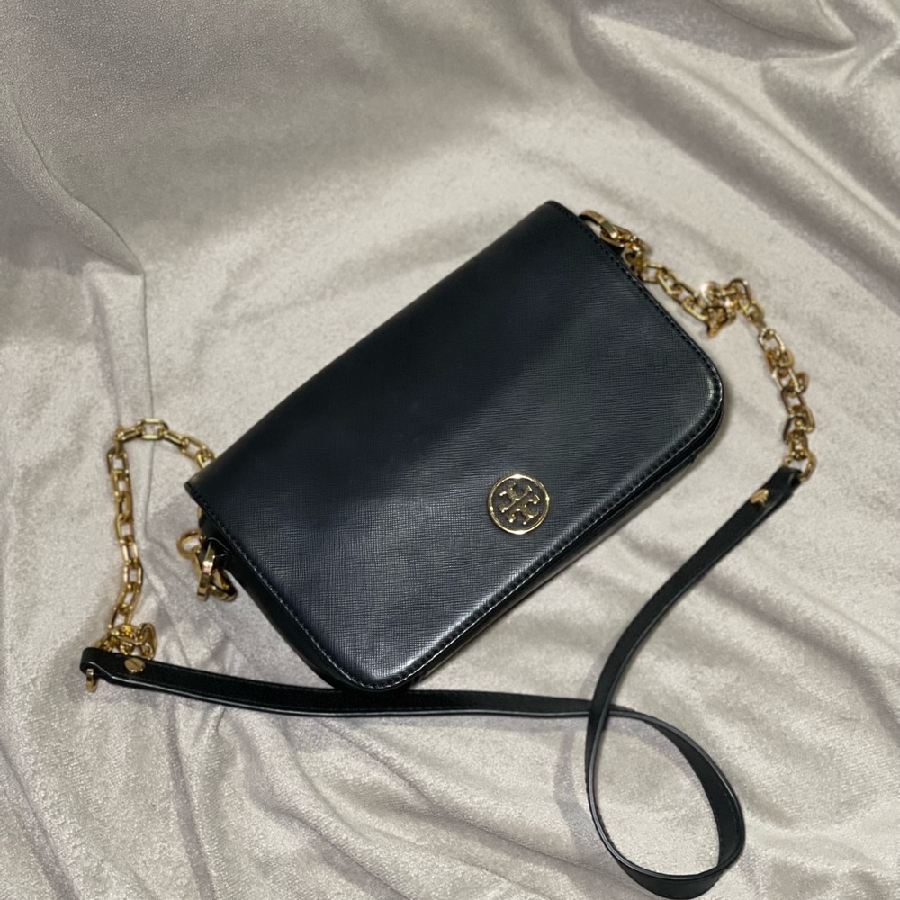 Tory Burch gently used leather black crossbody bag